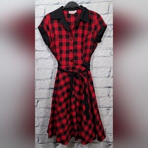 Chic Red and Black Checkered Midi Dress